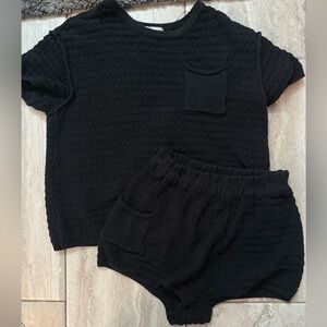 Free People Black Textured Knit Lounge Short Set